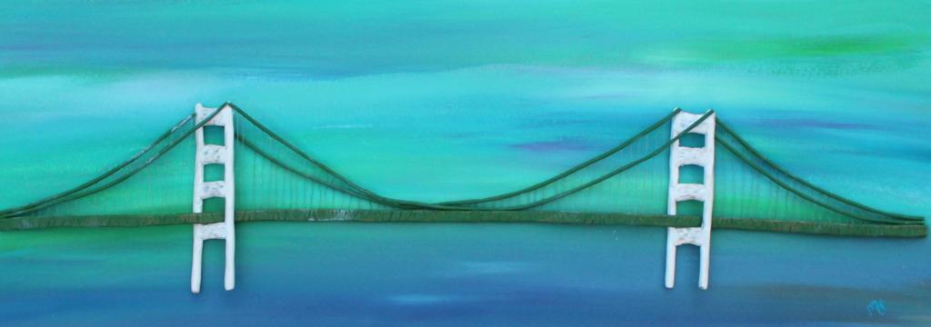 Abstract Mackinac Bridge mixed media artwork