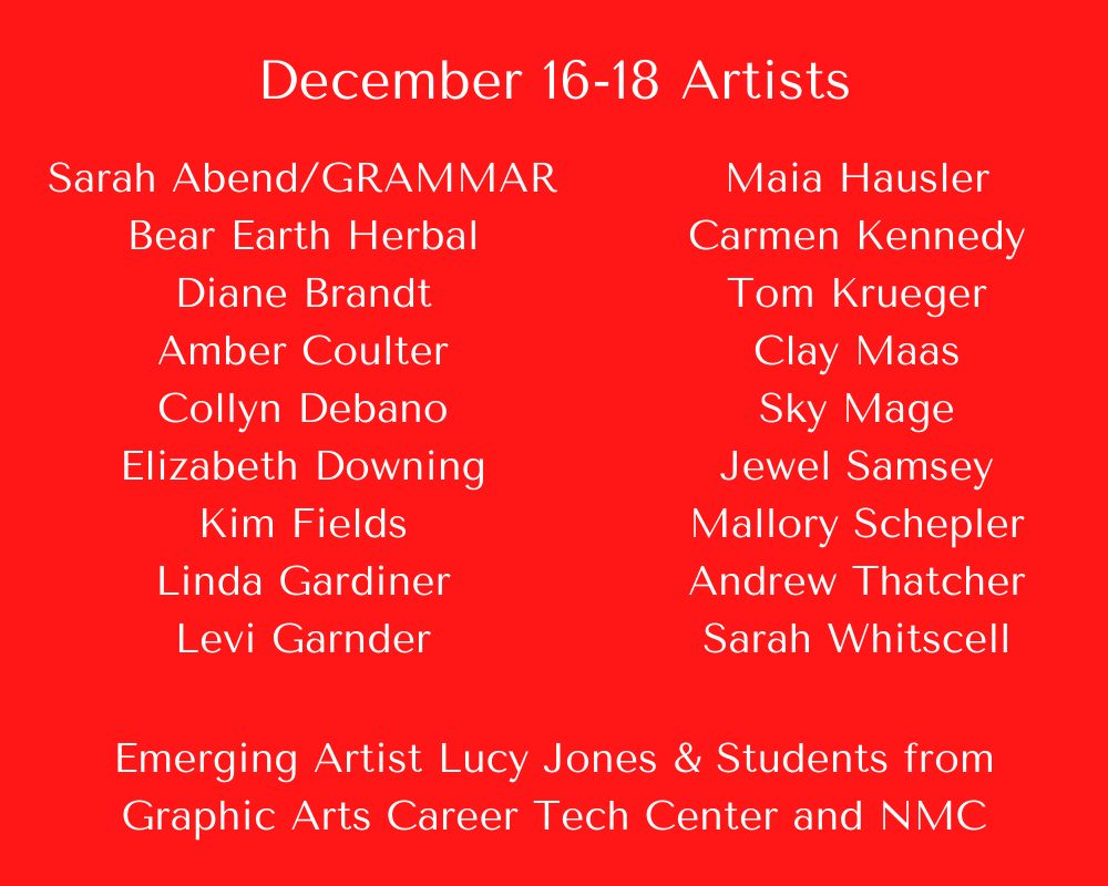 Artists participating December 16-18