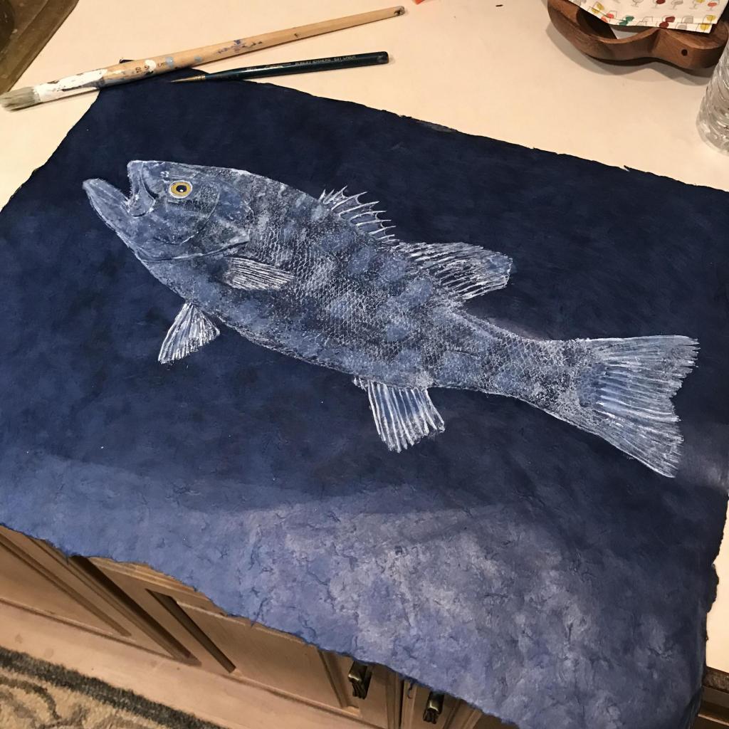 Small mouth bass gyotaku fish print