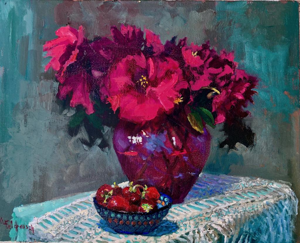 Red peonies polish Pottery