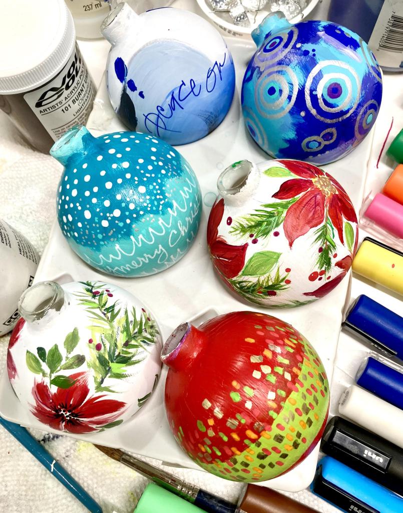 Hand-Painted Ornaments; Acrylic on glass 2022
