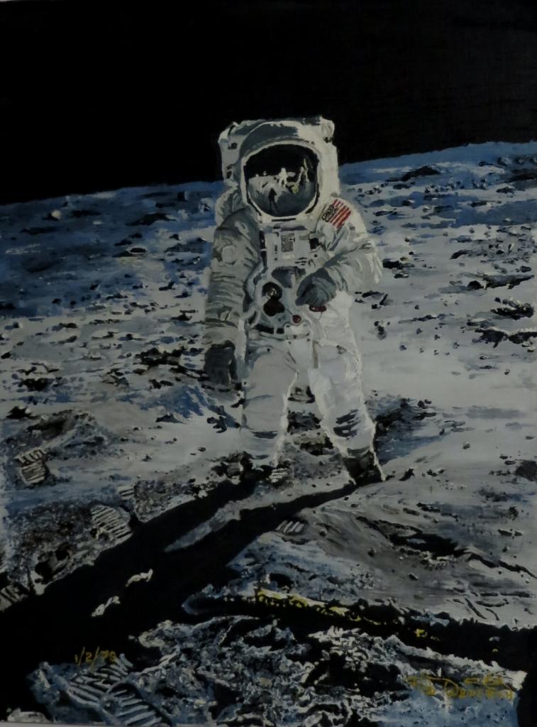 Oil Painting of Neil Armstrong on Moon, from Life Magazine Cover. Not for sale.