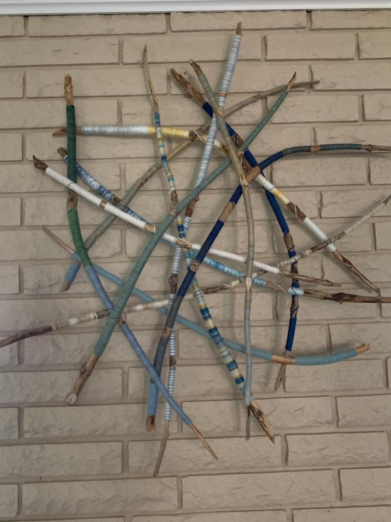 Red Pine Tree sticks covered with nautical colors, abstract pc. 3’ x  3’
