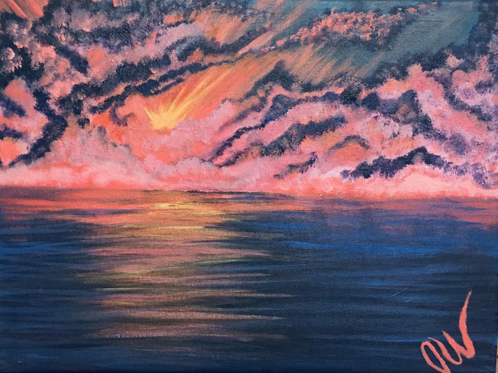 Sunset Lake View 11x14 Acrylic on Canvas SOLD