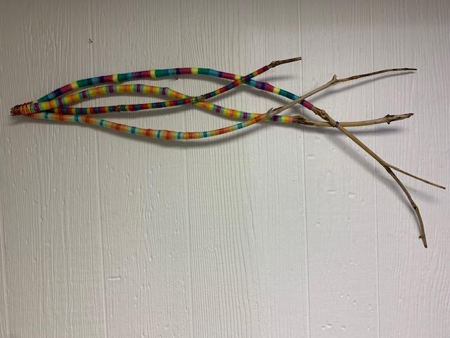 Rainbow Fish with sticks and yarn